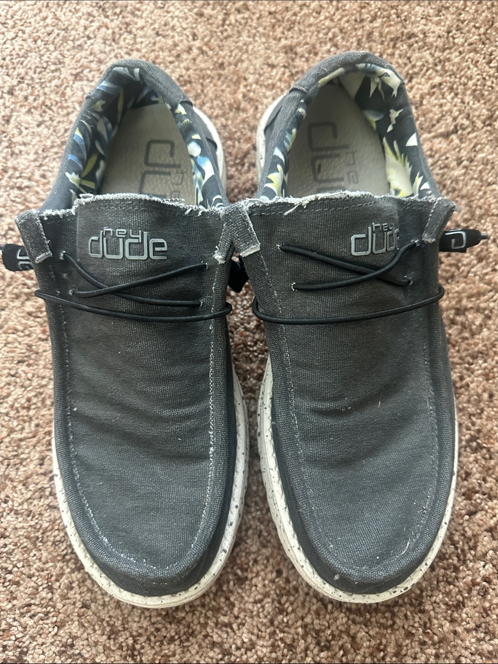 Hey Dude Men's Slip-On Loafers in Charcoal with Patterned Lining